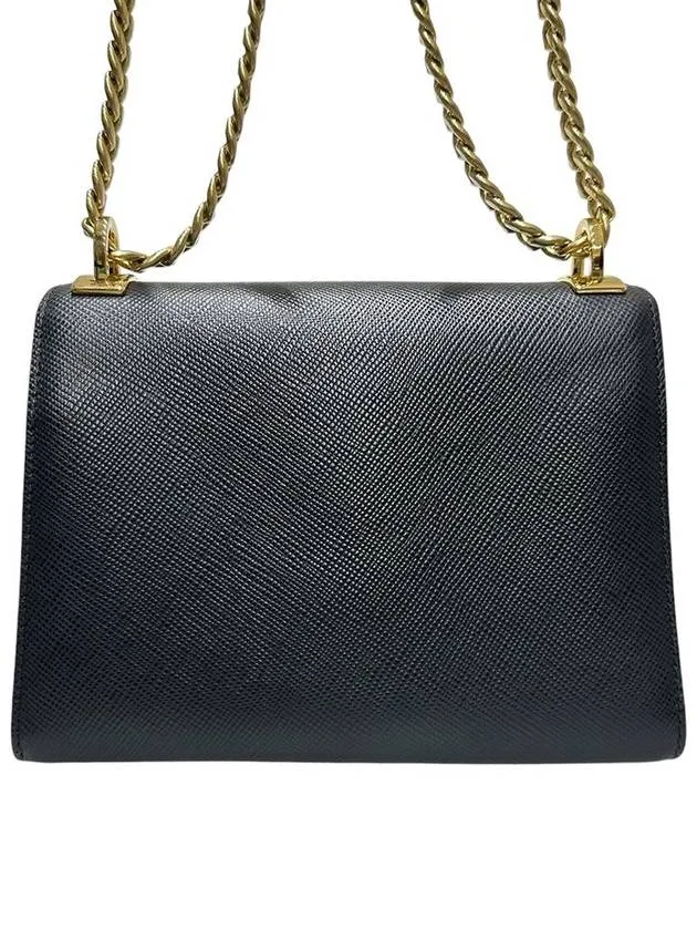 1BD127 Black Saffiano Monochrome Gold Chain Cross Bag