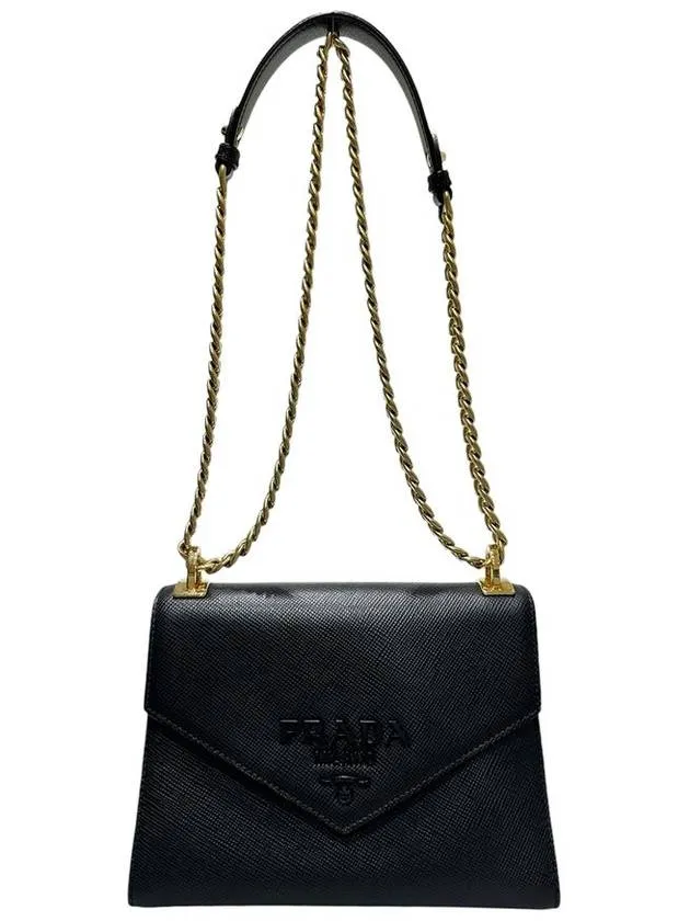 1BD127 Black Saffiano Monochrome Gold Chain Cross Bag