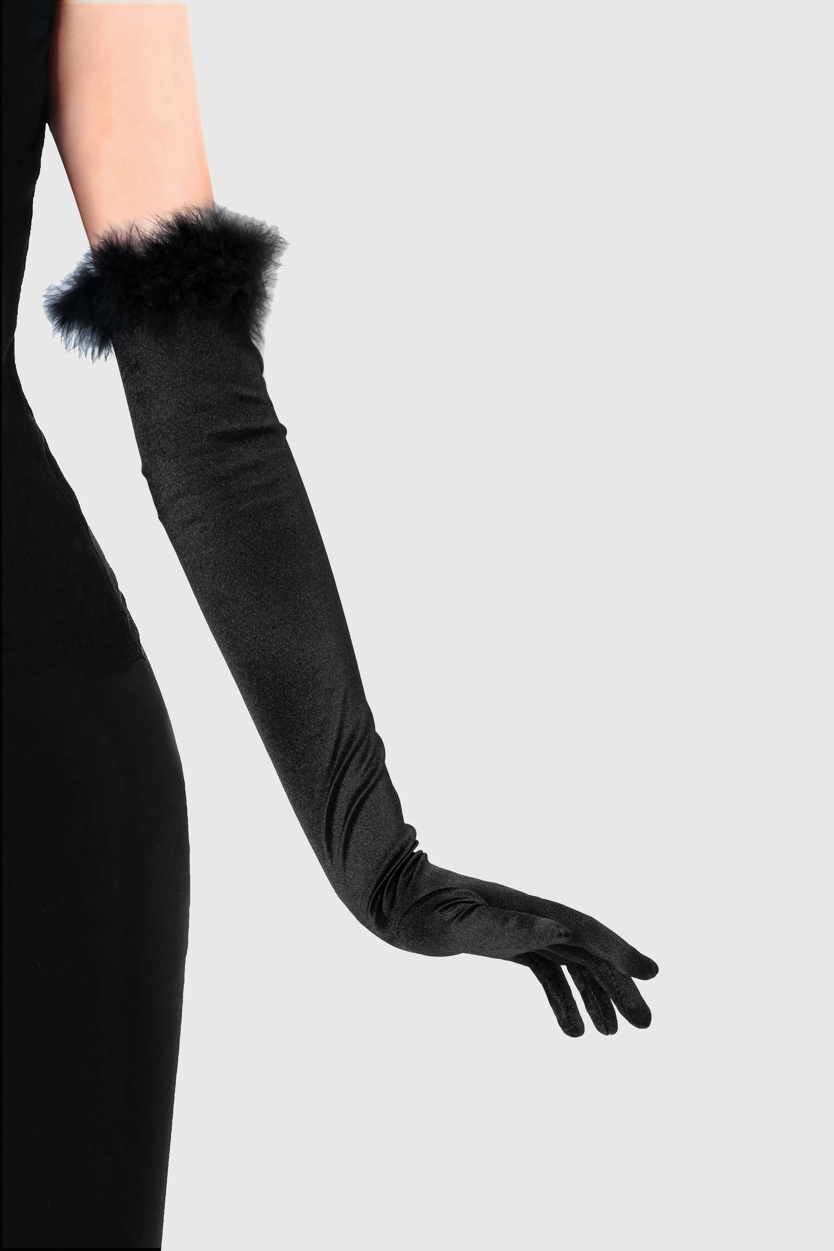 21.6" Long Satin Feather Opera Gloves