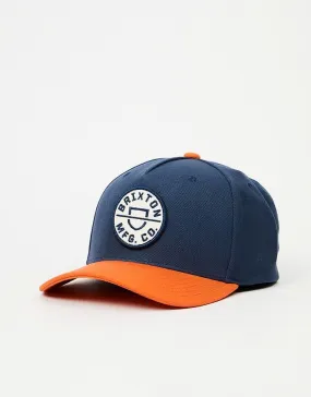 Brixton Crest C Snapback Cap - Navy/Orange