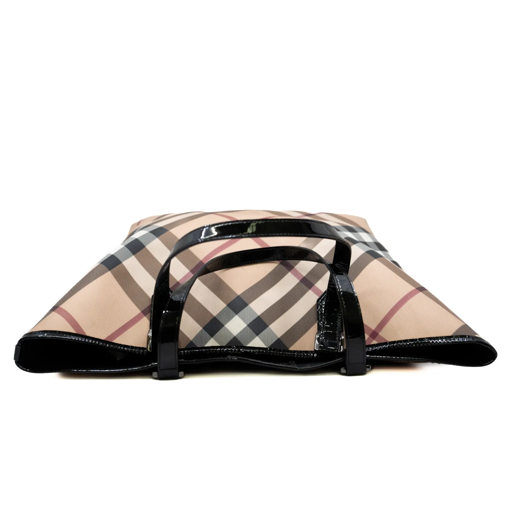 Burberry Beige Nova Check Coated Canvas and Patent Leather Nickie Tote with Pouch