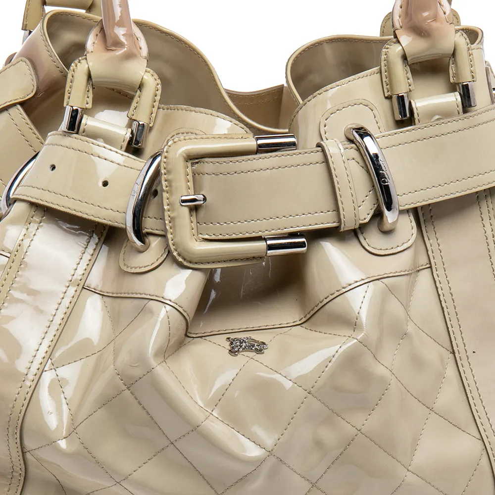 Burberry Cream Quilted Patent Leather Beaton Tote