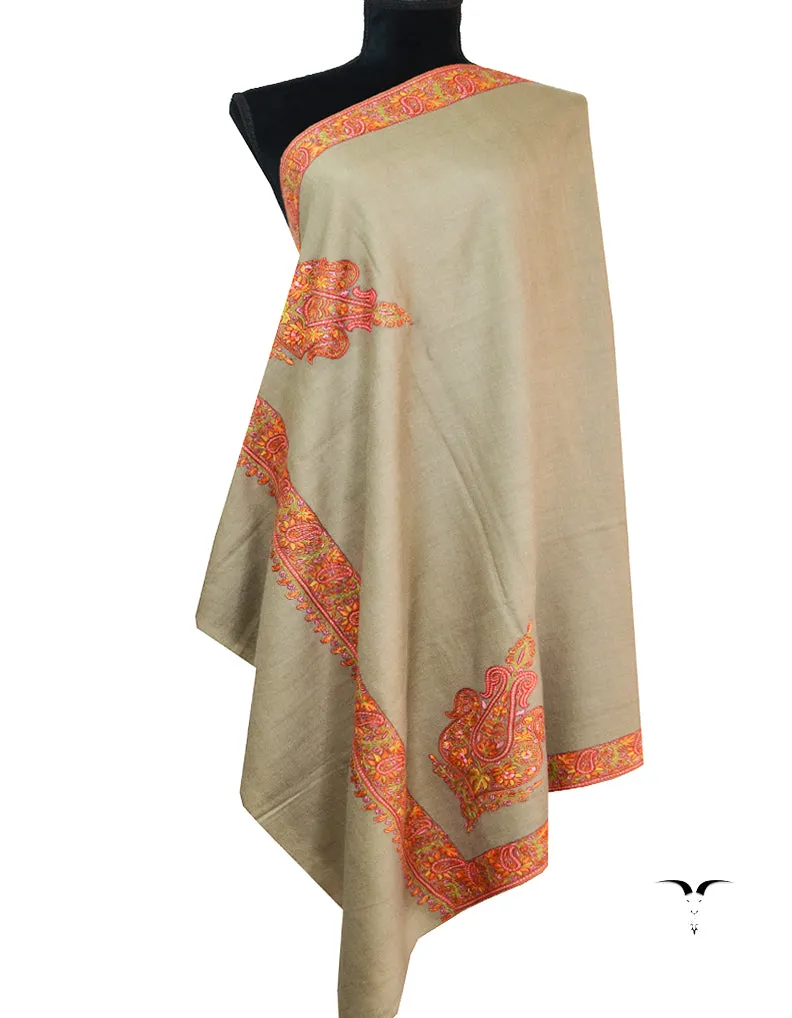 dark natural silk embroidery pashmina shawl 8609