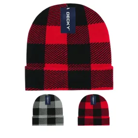 Decky 8027 Buffalo Plaid Long Beanie Knit Cap - CASE Pricing