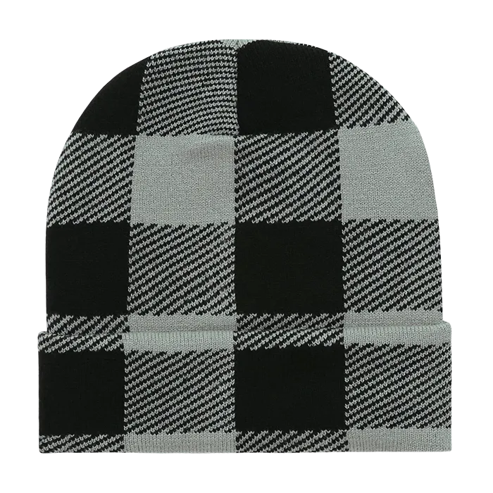 Decky 8027 Buffalo Plaid Long Beanie Knit Cap - CASE Pricing