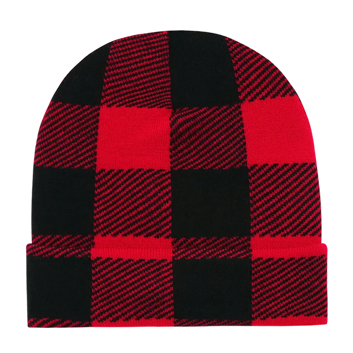 Decky 8027 Buffalo Plaid Long Beanie Knit Cap - CASE Pricing