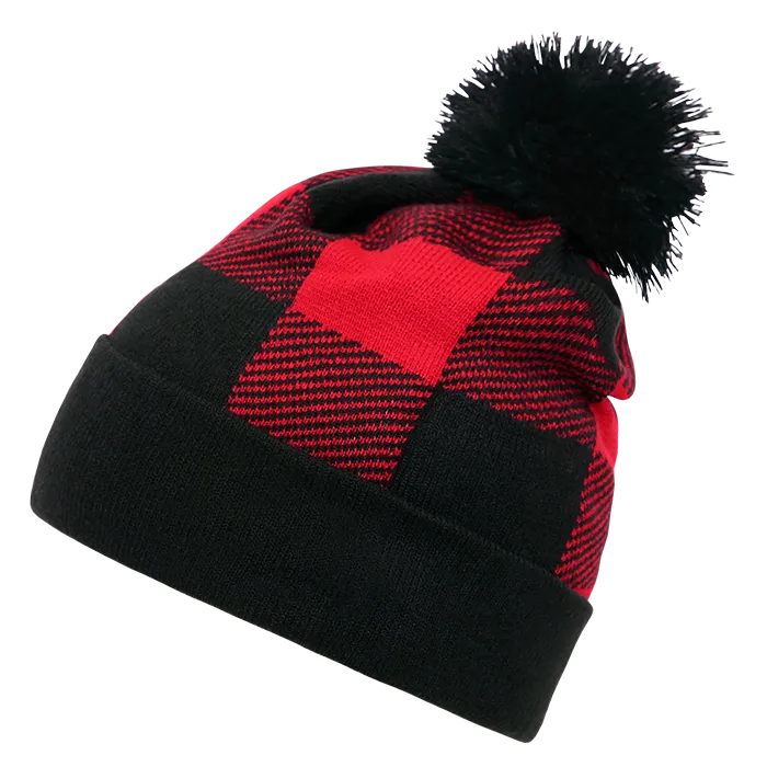 Decky 8028 Buffalo Plaid Pom Beanie, Knit Cap