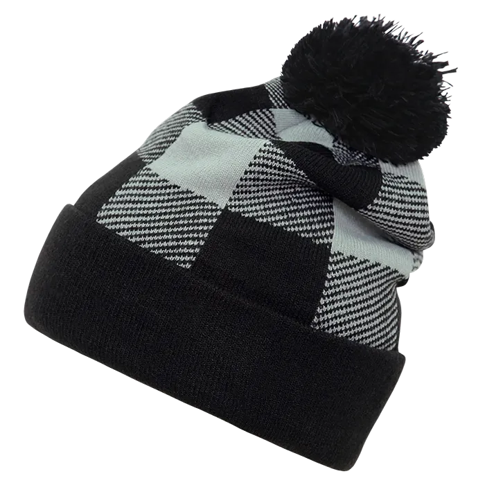 Decky 8028 Buffalo Plaid Pom Beanie, Knit Cap