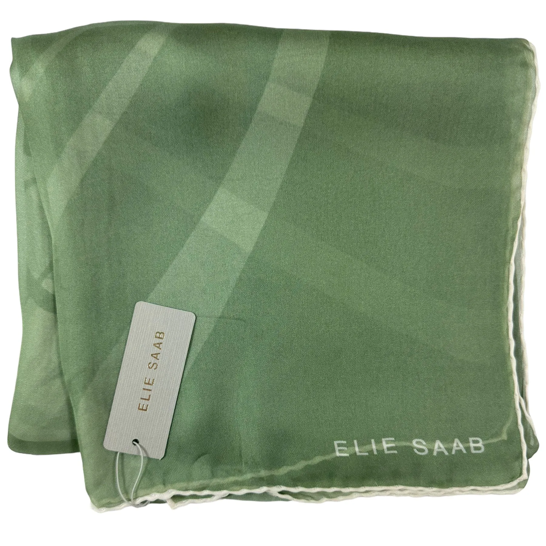 Elie Saab Scarf Green Logo - Chiffon Silk Designer Shawl