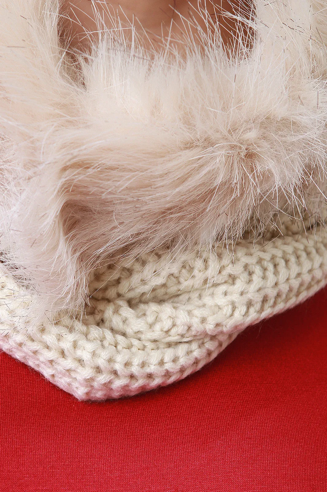 Fur Trim Solid Knit Tube Scarf