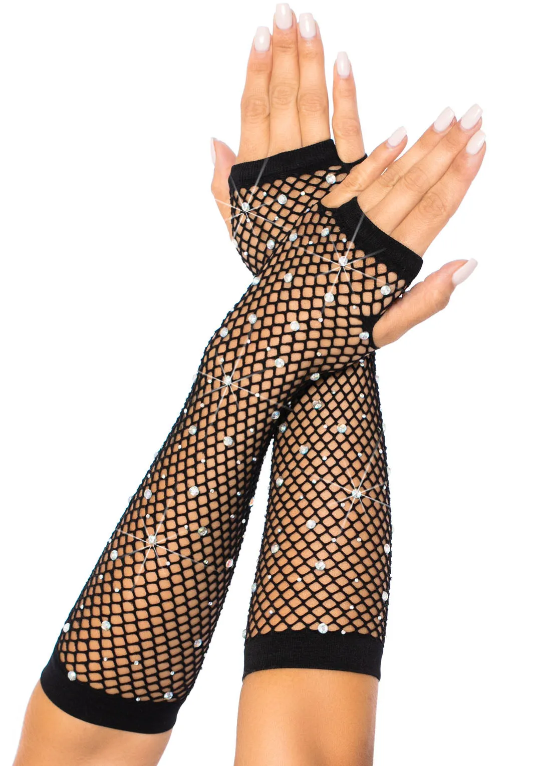 Leg Avenue Rhinestone Fishnet Arm Warmers Black