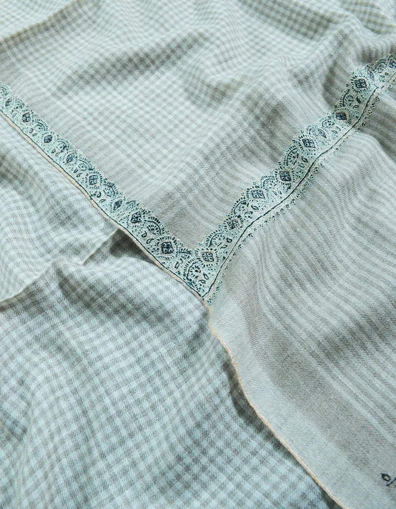 light grey check silk embroidery pashmina shawl 8242