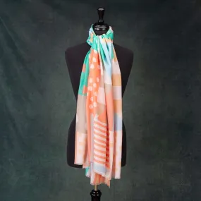 Luxe Geometric Shawl Mint & Coral