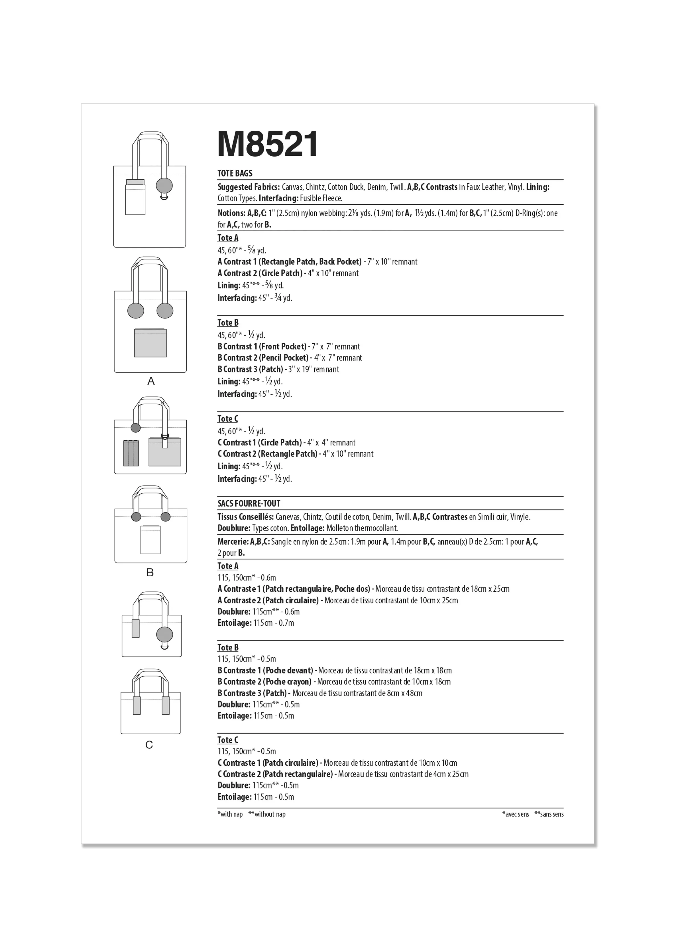 McCall's sewing pattern 8521 Tote Bags