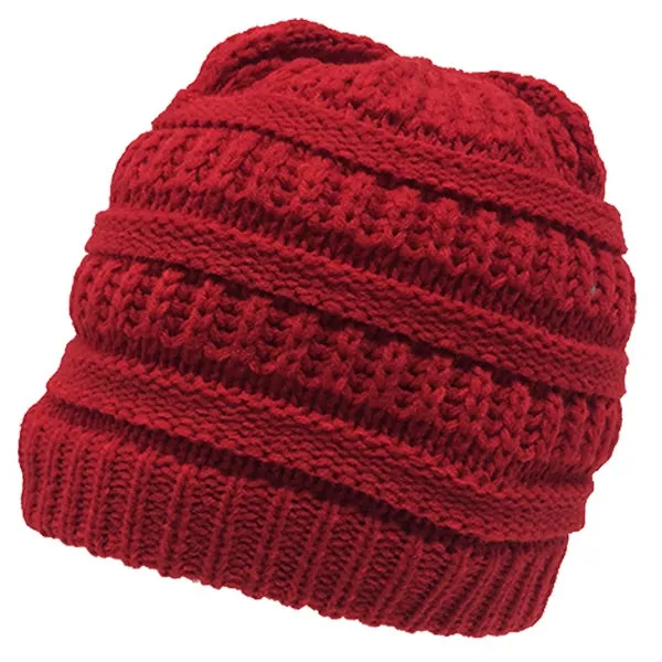 Messy Bun Ponytail Beanie Ribbed Knit Cap - Decky 617