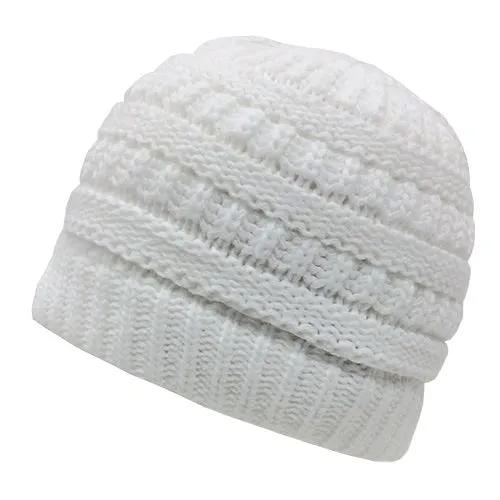 Messy Bun Ponytail Beanie Ribbed Knit Cap - Decky 617