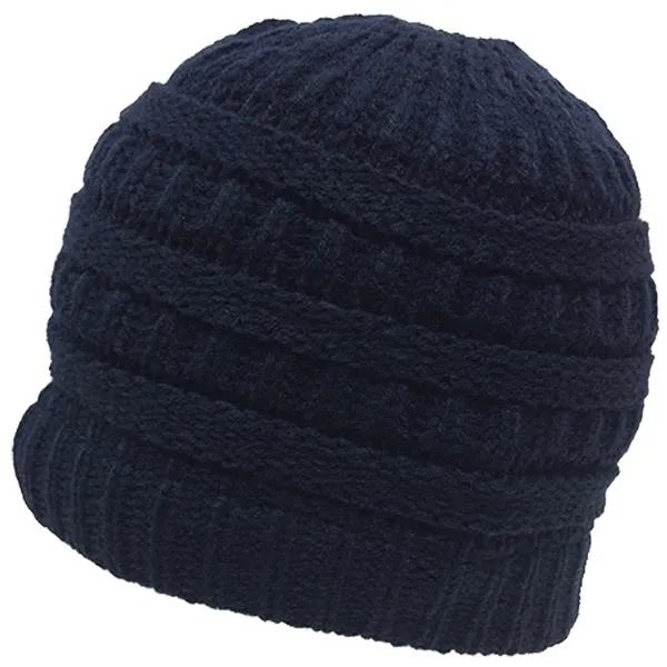 Messy Bun Ponytail Beanie Ribbed Knit Cap - Decky 617