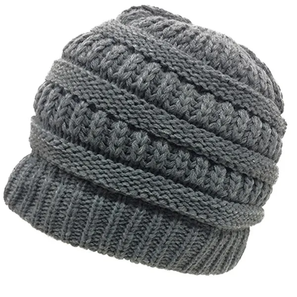 Messy Bun Ponytail Beanie Ribbed Knit Cap - Decky 617