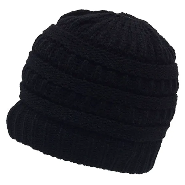 Messy Bun Ponytail Beanie Ribbed Knit Cap - Decky 617