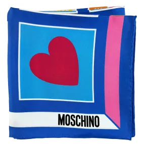 Moschino Scarf Blue Signature Design - Square Silk Foulard - 2024 Collection SALE