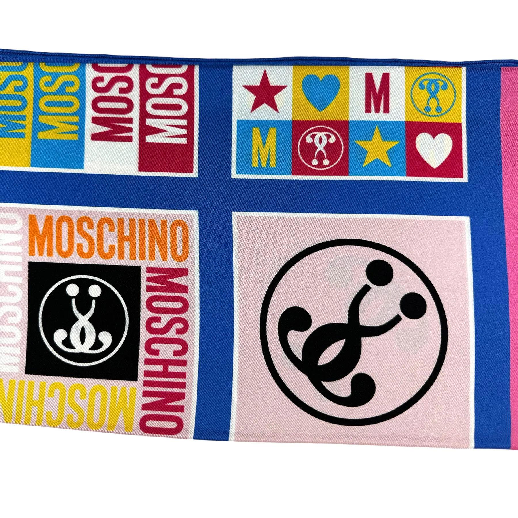 Moschino Scarf Blue Signature Design - Square Silk Foulard - 2024 Collection SALE