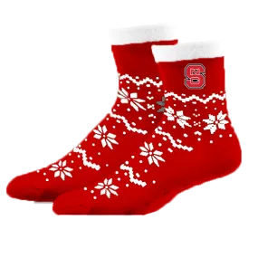 NC State Wolfpack FBF Red Snowflake Lane Holiday Socks