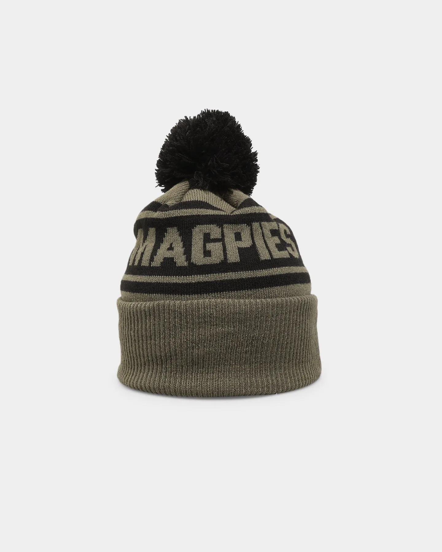 New Era Collingwood Magpies 'AFL '22 Olive' Pom Knit Beanie Green