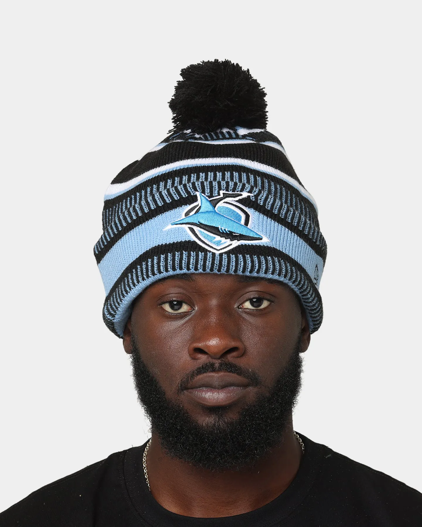 New Era Cronulla Sutherland Sharks NRL Kick Off 2022 Pom Wordmark Beanie Pastel Blue