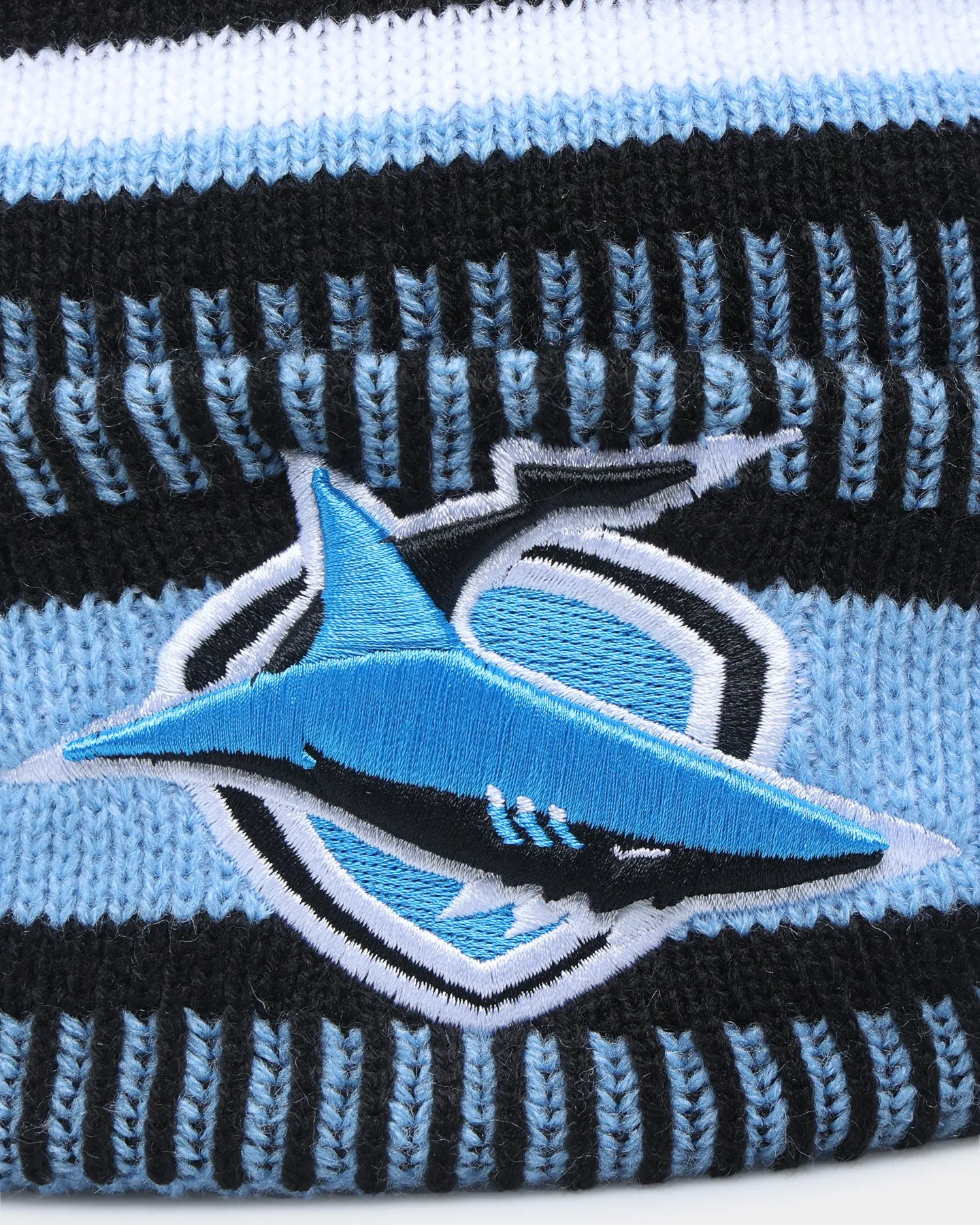 New Era Cronulla Sutherland Sharks NRL Kick Off 2022 Pom Wordmark Beanie Pastel Blue