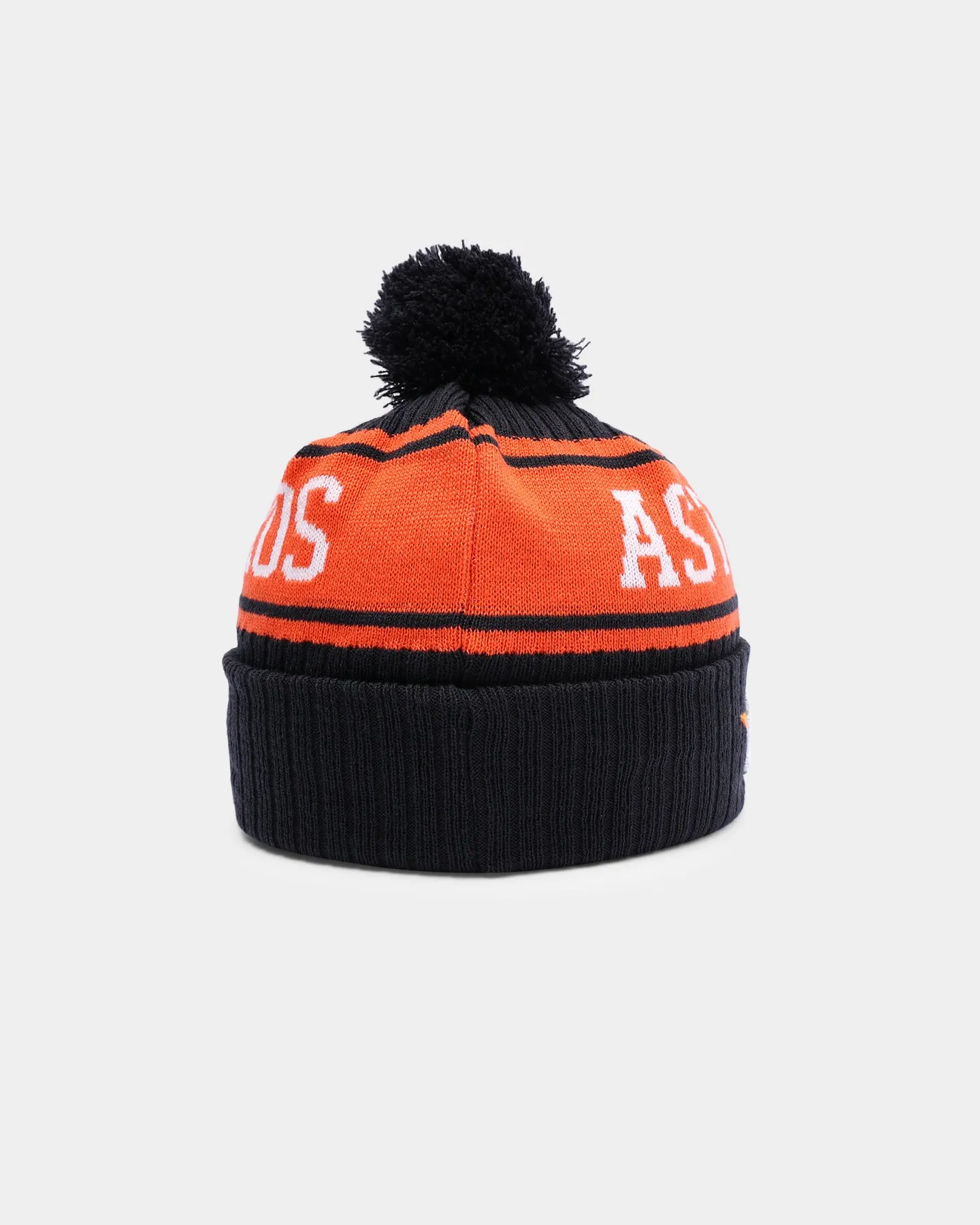 New Era Houston Astros Team Stripe Script Pom Beanie Team