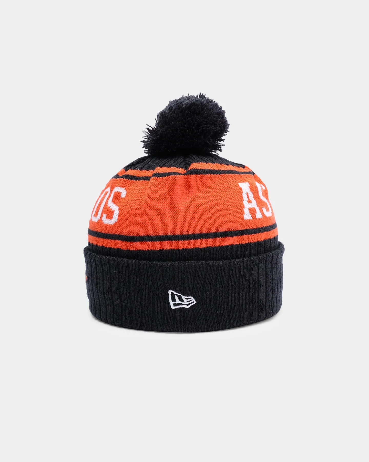 New Era Houston Astros Team Stripe Script Pom Beanie Team