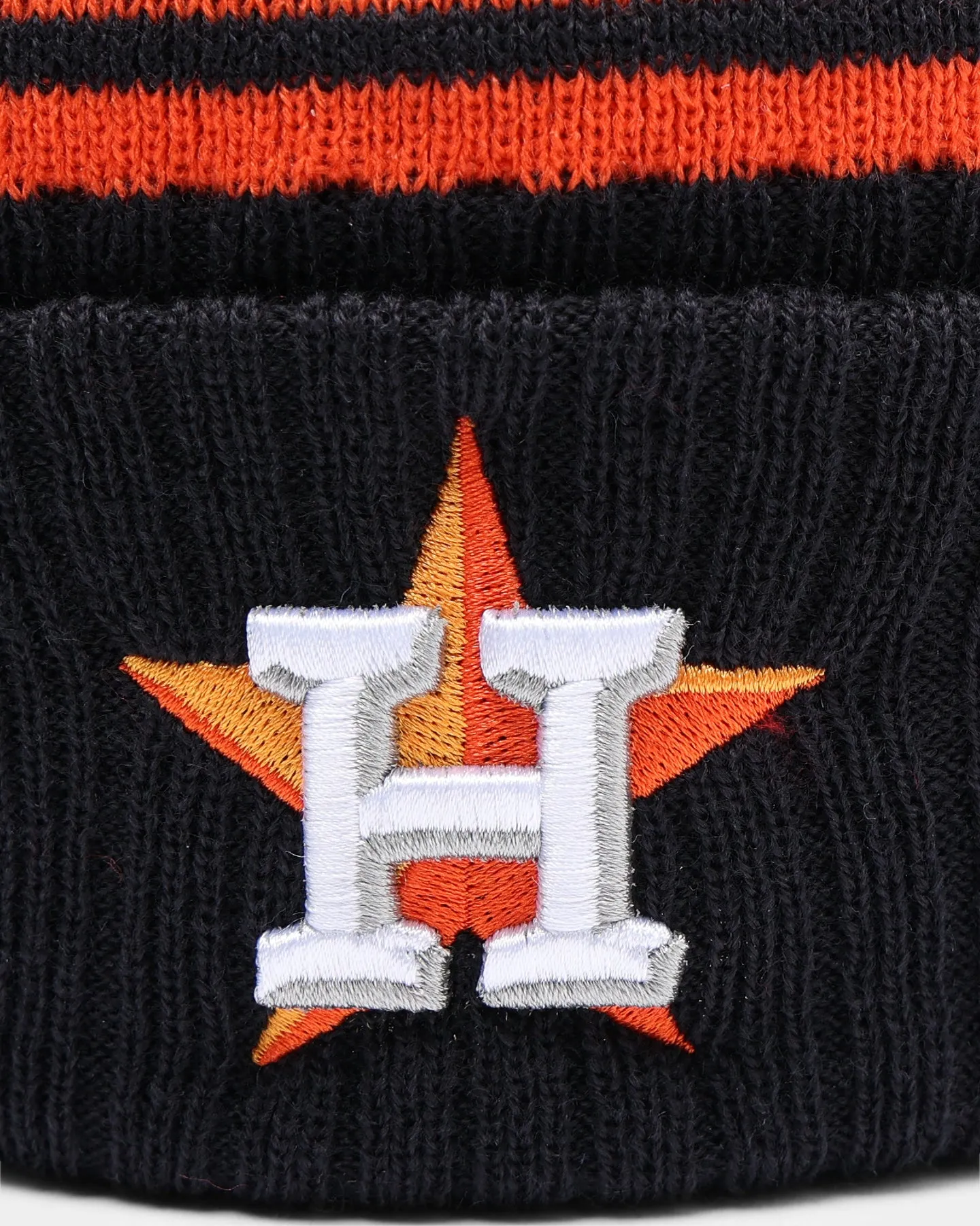 New Era Houston Astros Team Stripe Script Pom Beanie Team