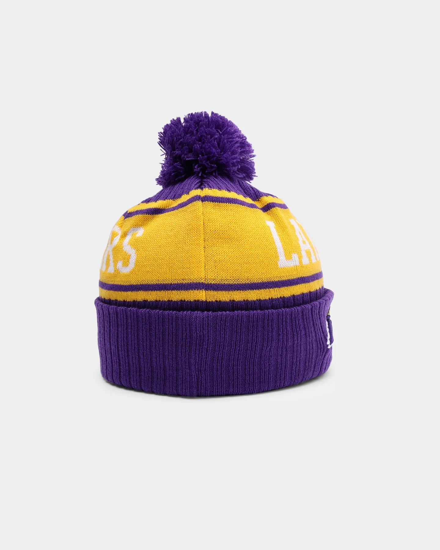 New Era Los Angeles Lakers Team Stripe Script Pom Beanie Team