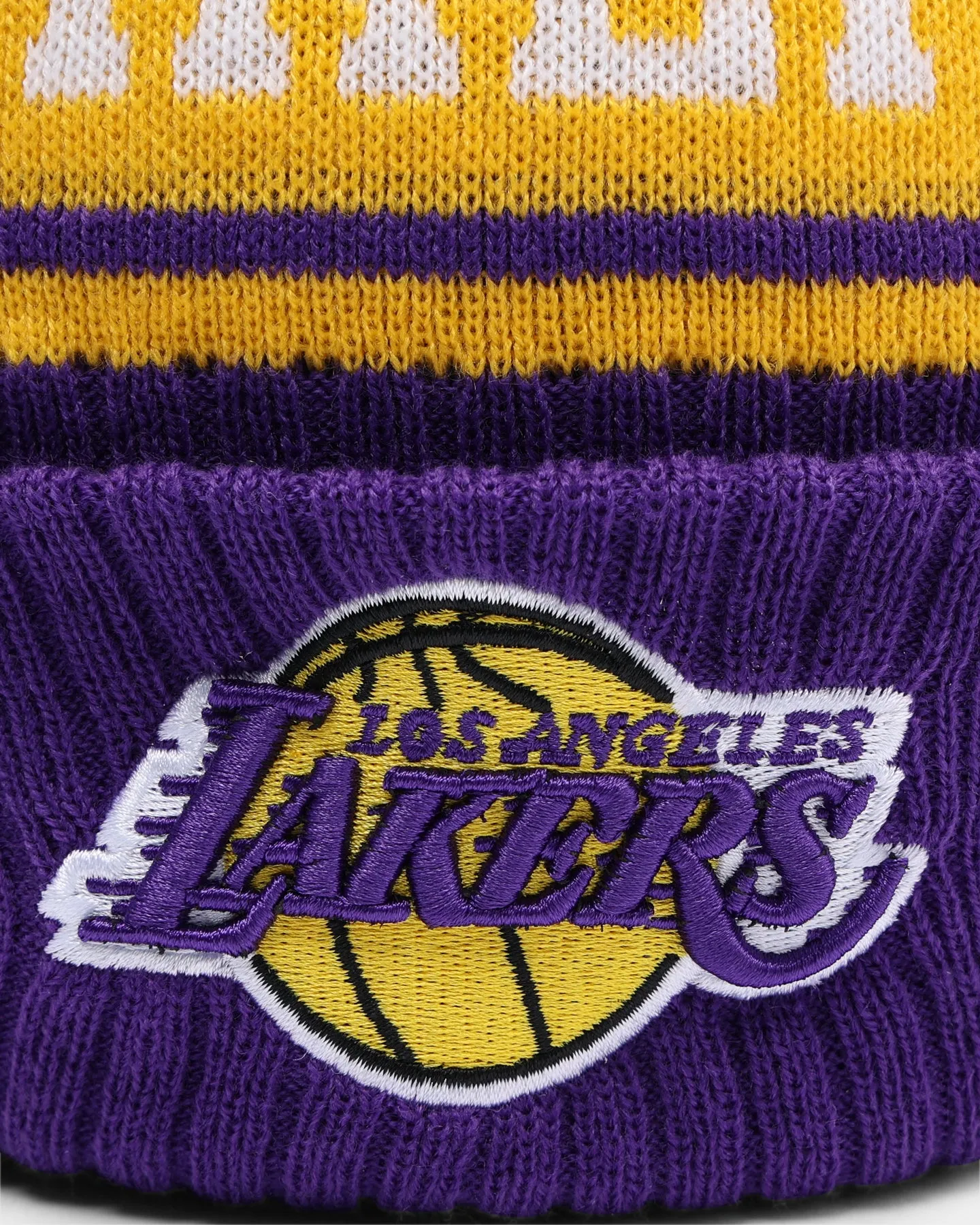 New Era Los Angeles Lakers Team Stripe Script Pom Beanie Team