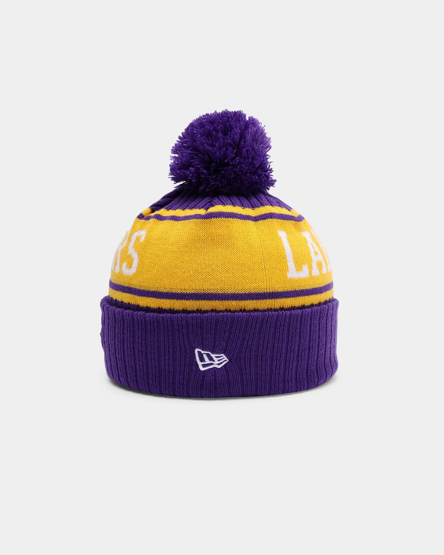 New Era Los Angeles Lakers Team Stripe Script Pom Beanie Team