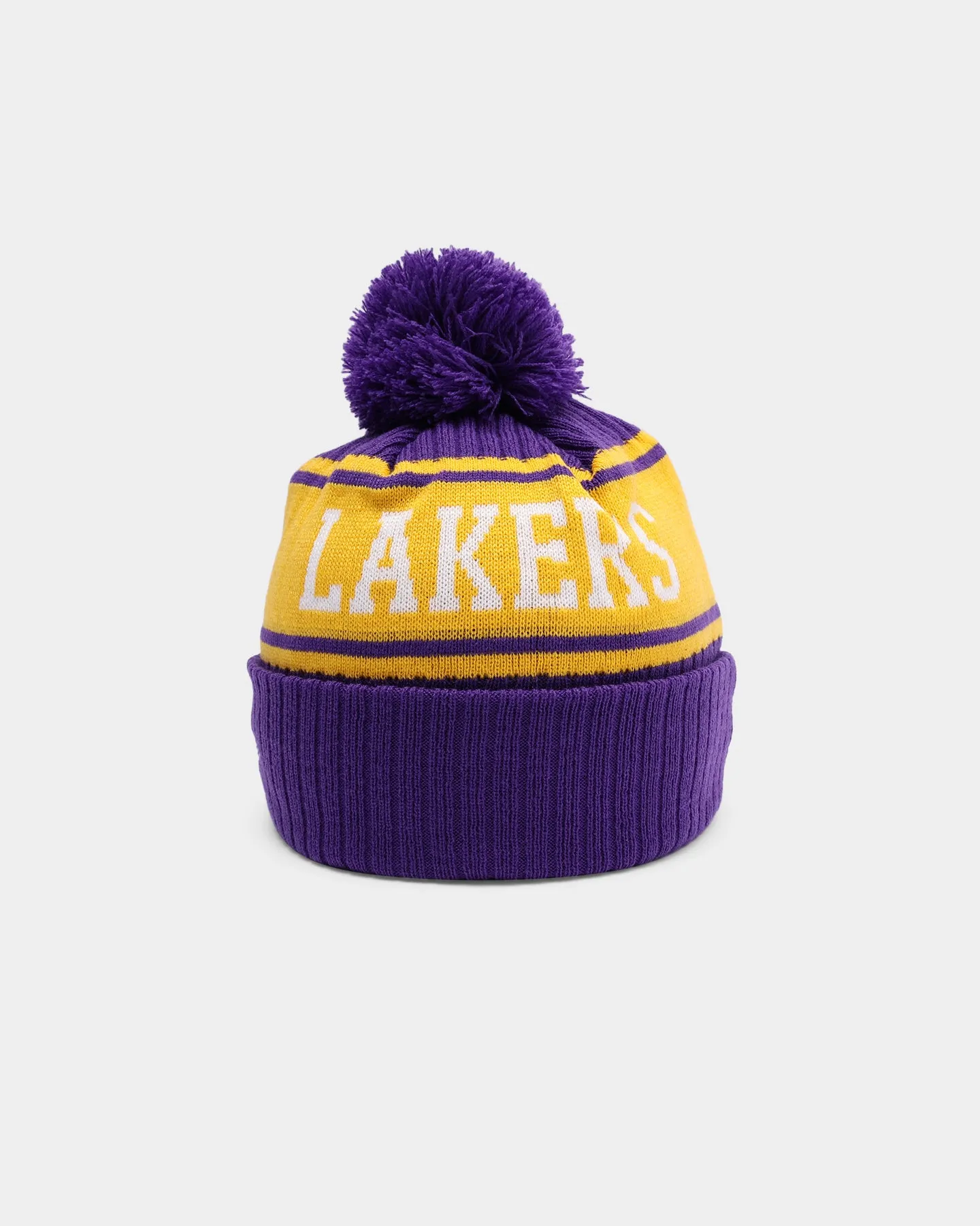 New Era Los Angeles Lakers Team Stripe Script Pom Beanie Team