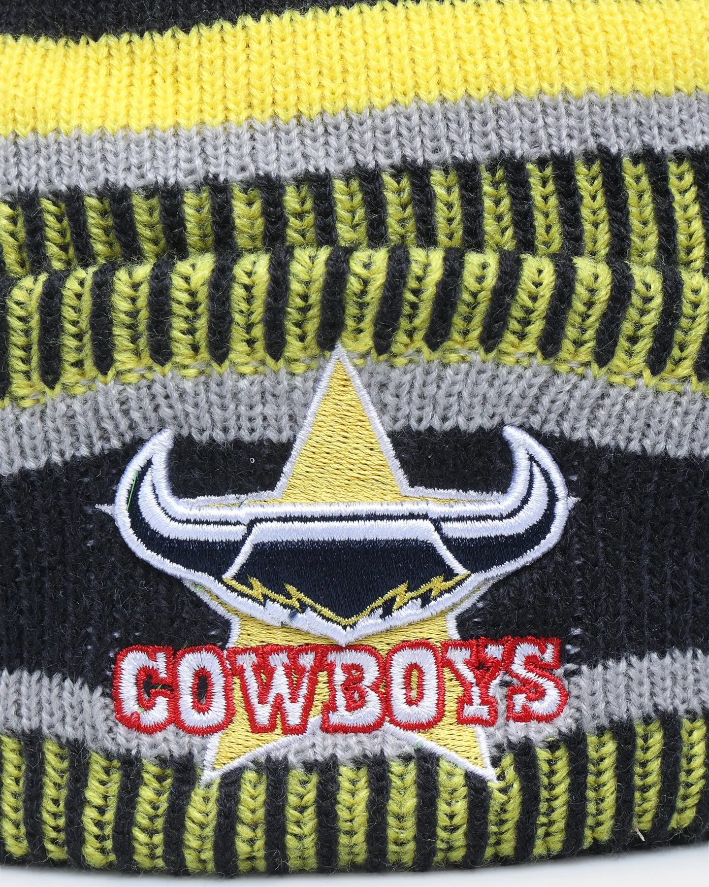 New Era North Queensland Cowboys NRL Kick Off 2022 Pom Wordmark Beanie Navy/Yellow