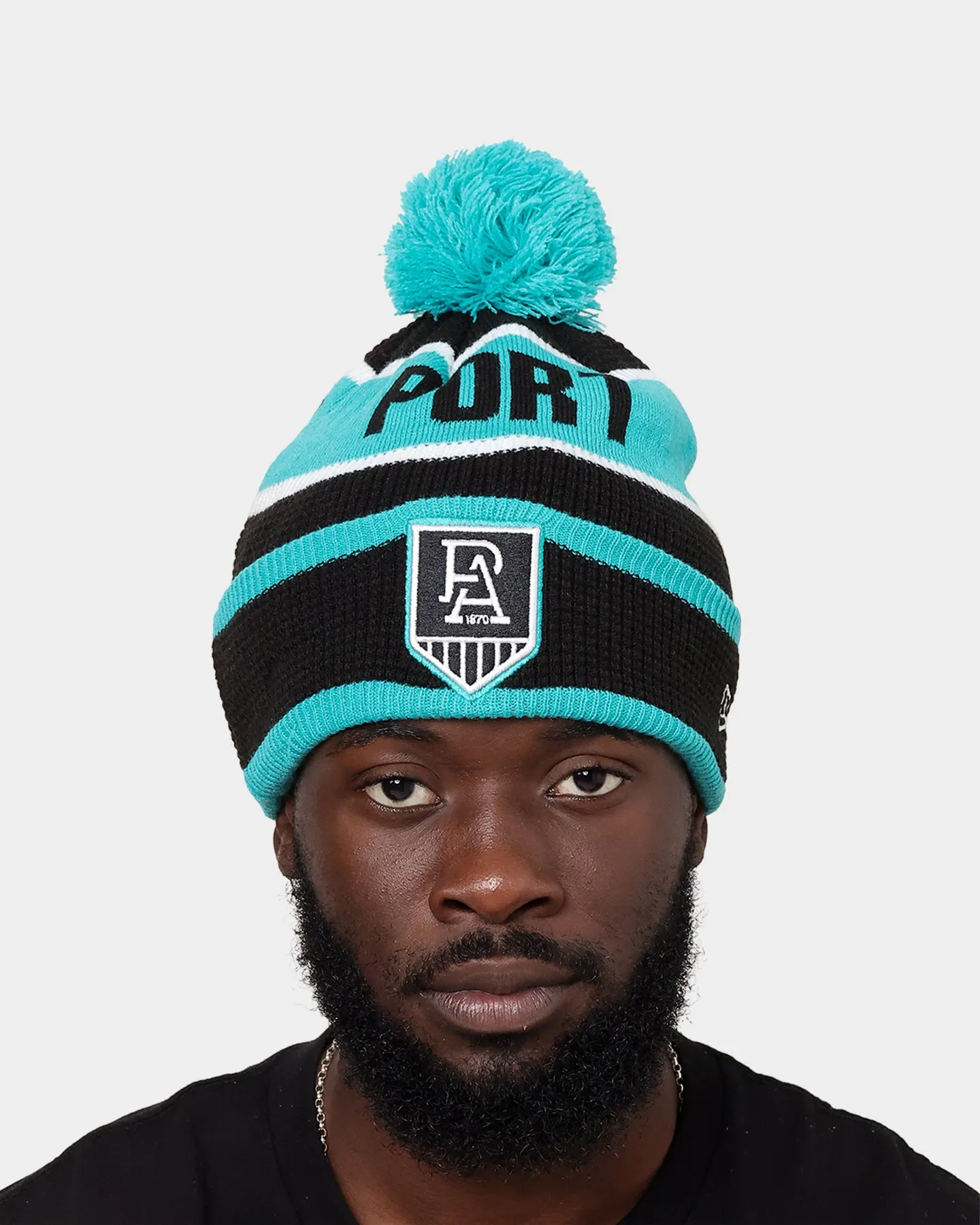 New Era Port Adelaide Power AFL Opening Bounce 2022 Pom Waffle Wordmark Beanie Black/Turquoise