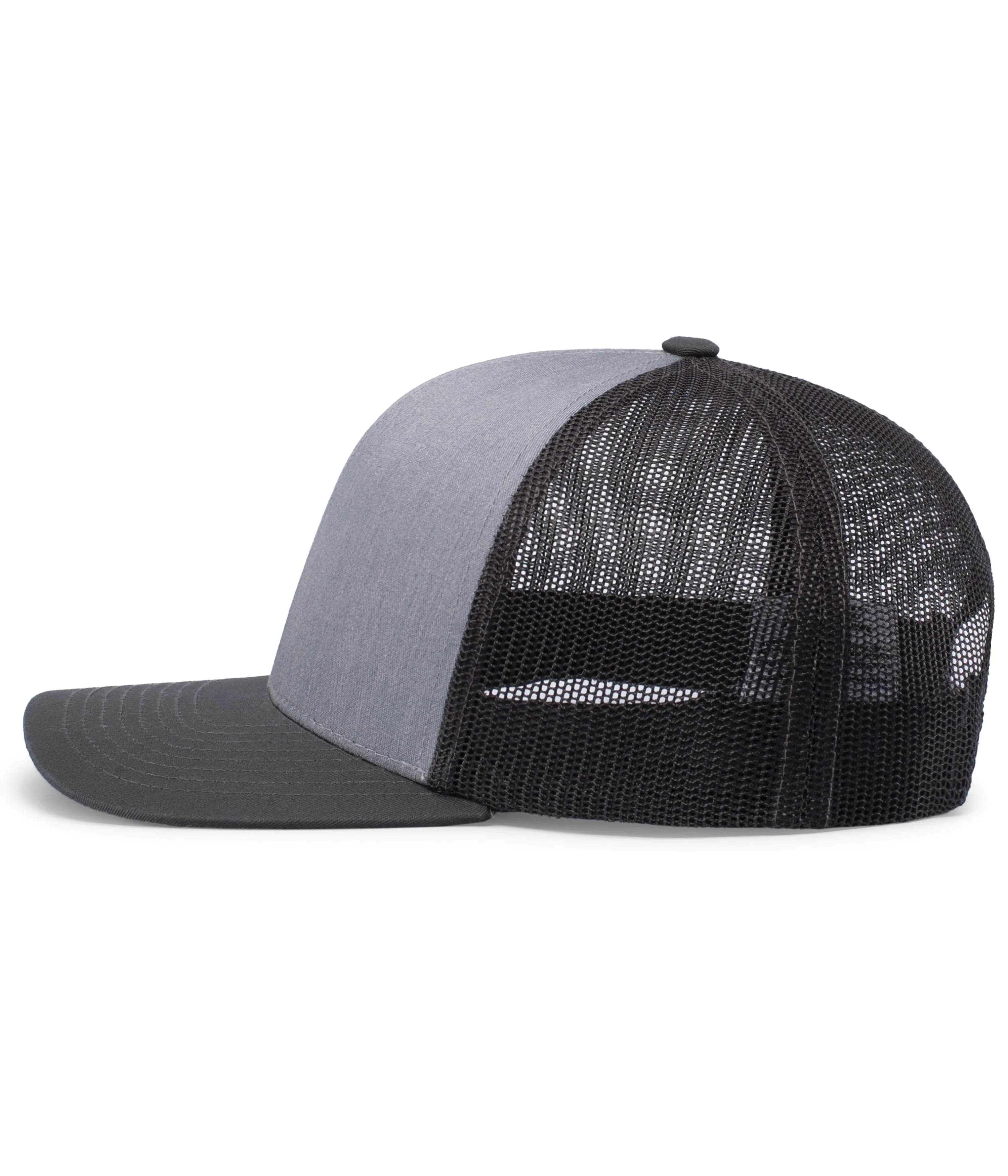 Pacific Headwear Trucker Snapback Cap - Heather Grey/Lt Charcoal/Lt Charcoal