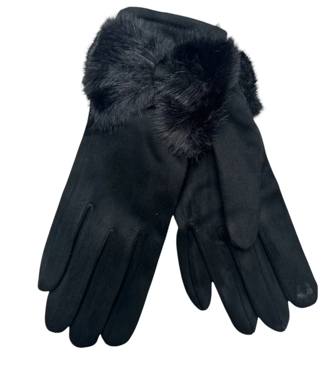 Plain Stretchy Faux Fur Bow Gloves (4 Colours)