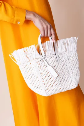 Raffia Square Tote - White