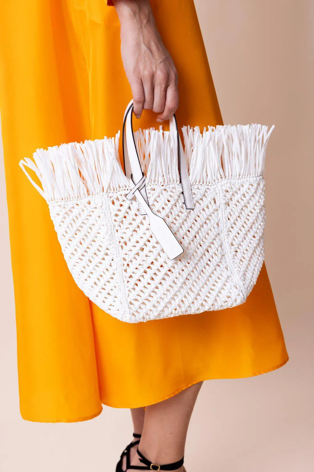 Raffia Square Tote - White