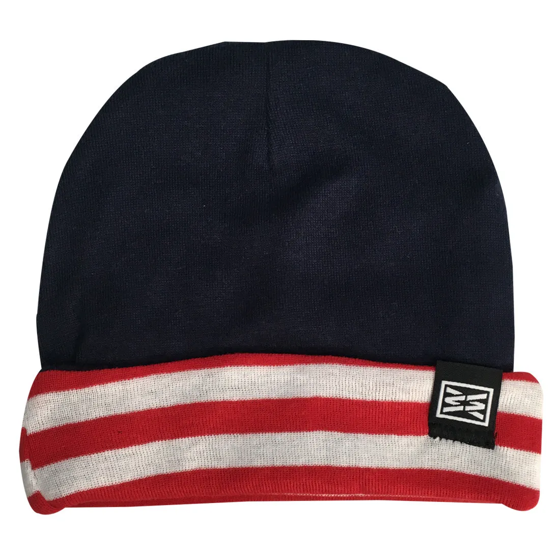 SNAP INFANT BABY RIB BEANIE IN NAVY/RED WHITE STRIPE