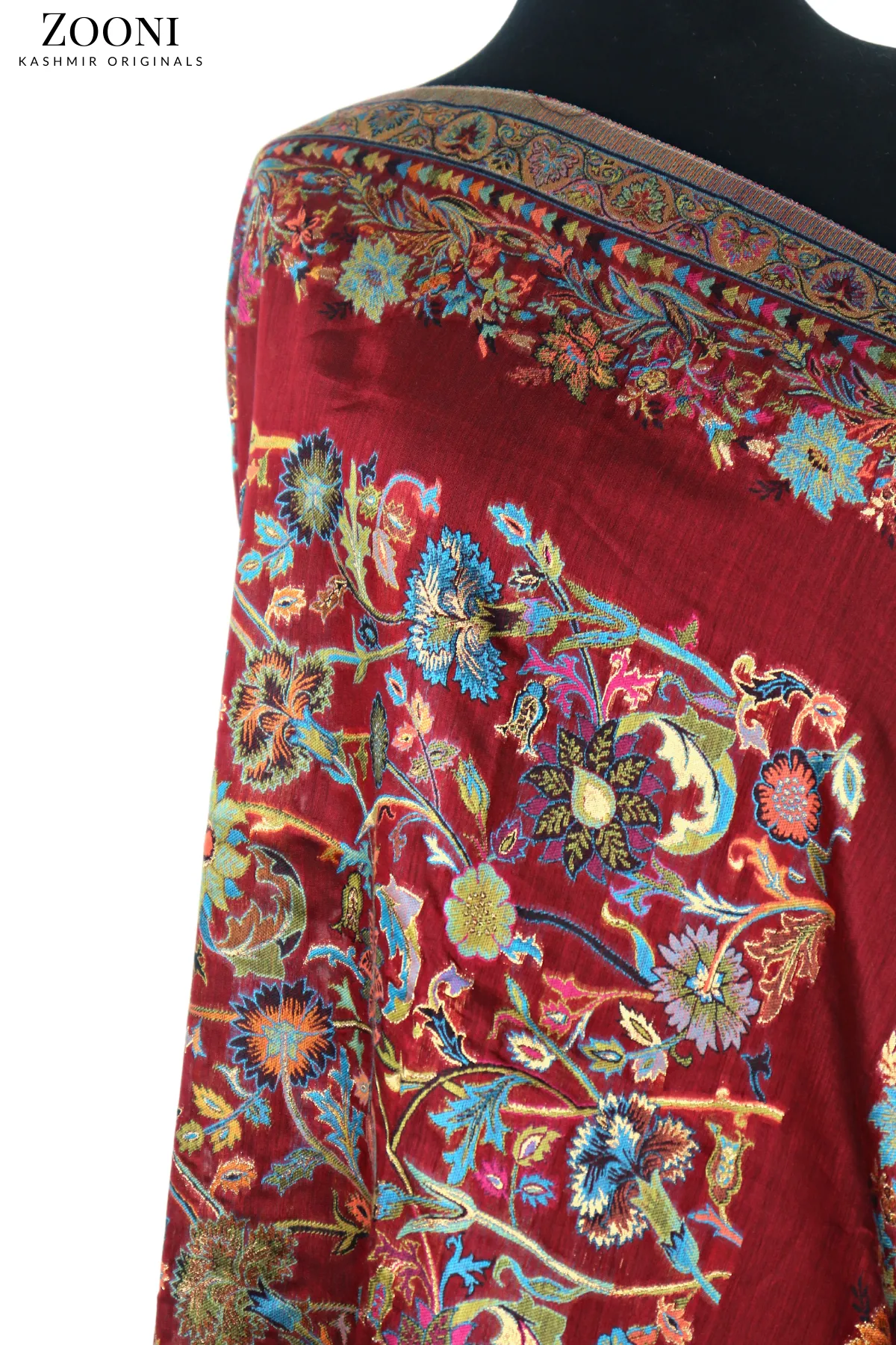 Superfine Kaani Jaamawar Silk Summer Shawl - Mexican Red