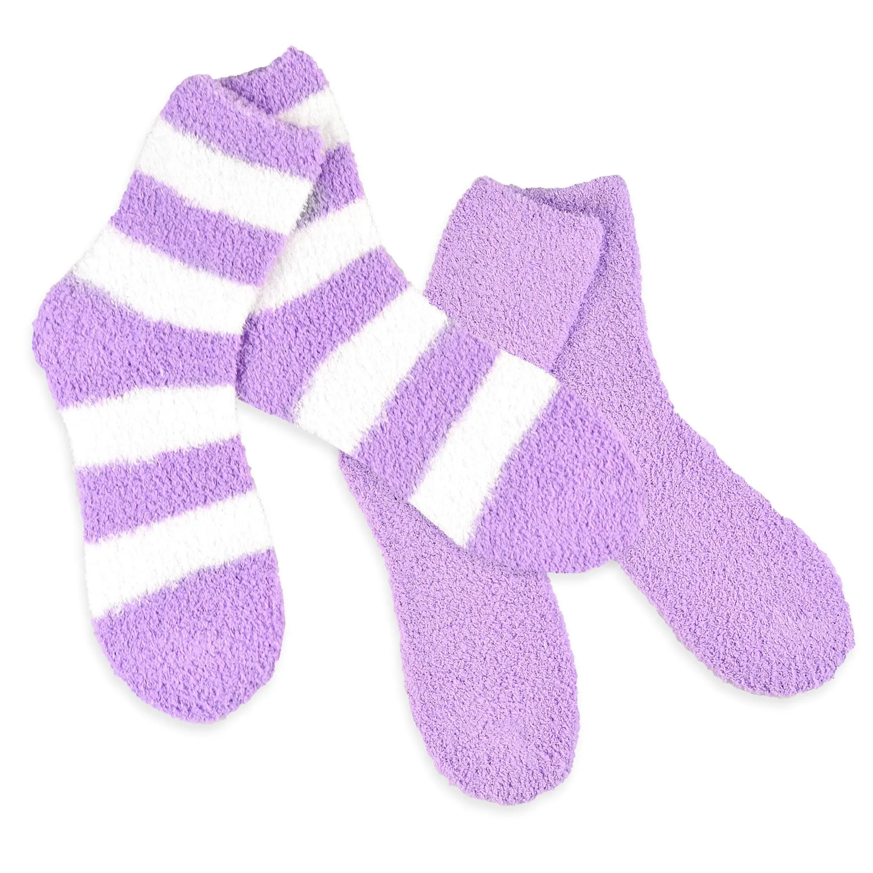 TeeHee Socks Women's Fuzzy Polyester Crew Lilac 2-Pack (11190)