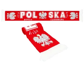 Thick Double-sided Knitted Polska Poland Soccer Scarf, Polska Bialo-czerwoni Red