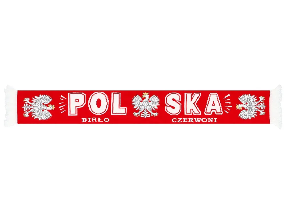 Thick Double-sided Knitted Polska Poland Soccer Scarf, Polska Bialo-czerwoni Red