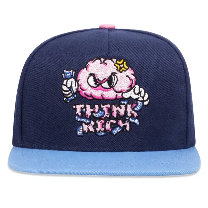 Think Rich Brain Navy Blue Snapback Cap