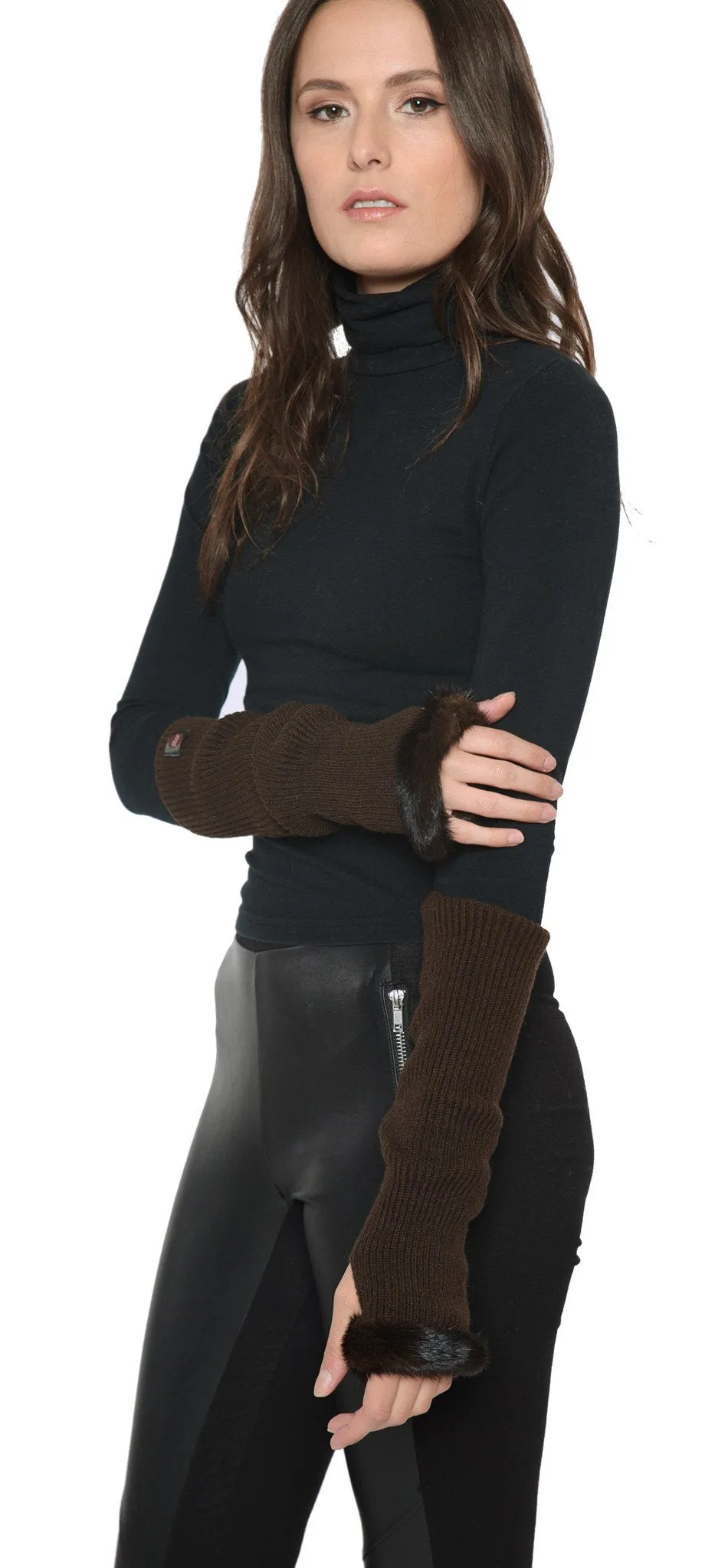 USLAR - Knitted Cashmere Fingerless Gloves with Mink Trim