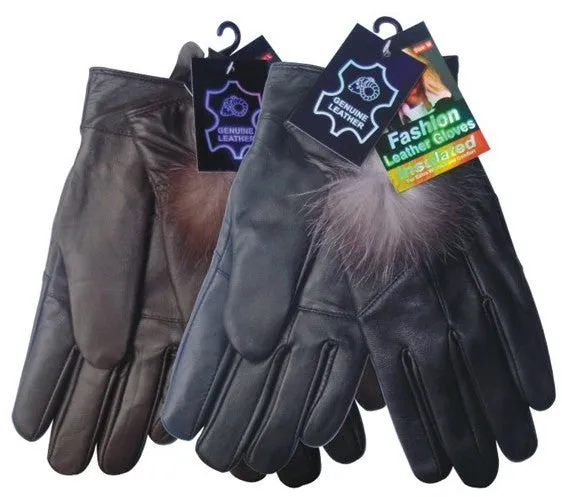 winter glove genuine leather women w/ feather Case of 144